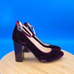 Marc Fisher 7M Burgundy Velvet Ankle Strap Block Heel Pumps Dress Shoes‎